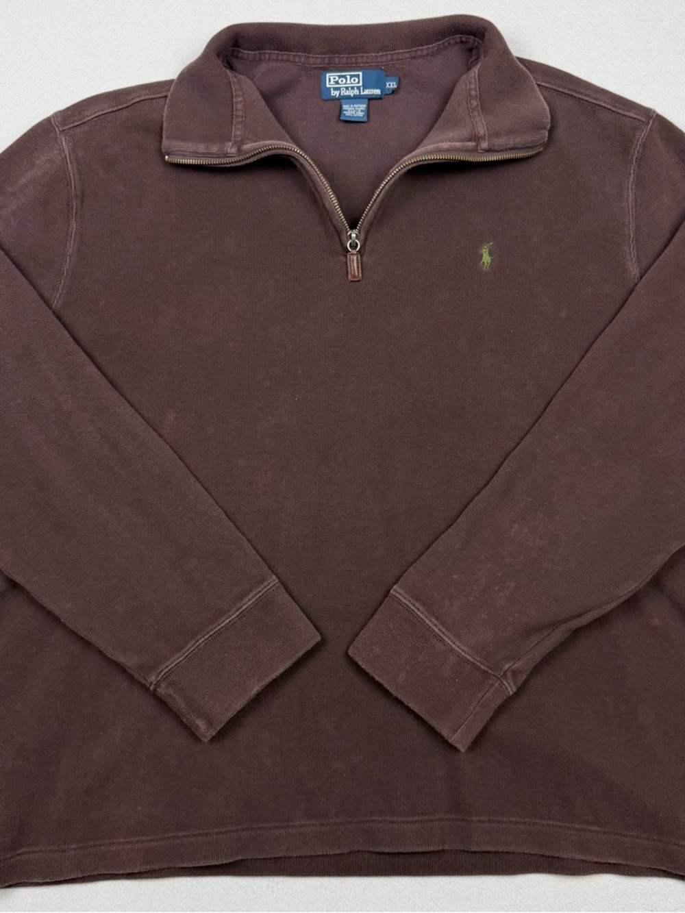 Vintage Polo Ralph Lauren Men's XXL 1/4 Zip Brown Pullover Sweater USA Made Y2K